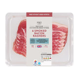 M&S smoked bacon rashers made without nitrates 200g, imported from the UK