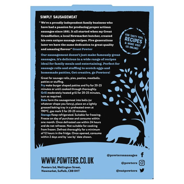 Powter's British Outdoor Bred Pork Sausagemeat 400g, imported from the UK