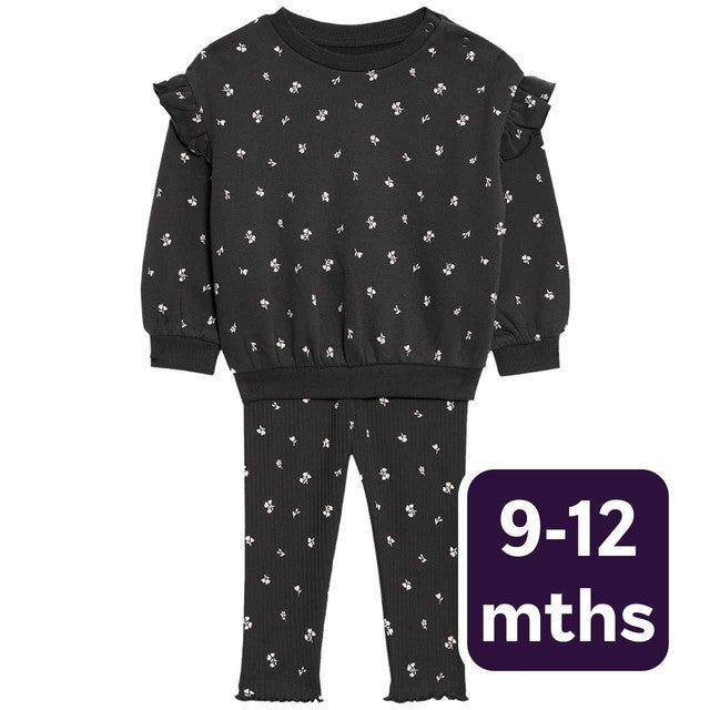 M&S Floral Sweat Outfit Grey 9-12 Months, imported from the UK