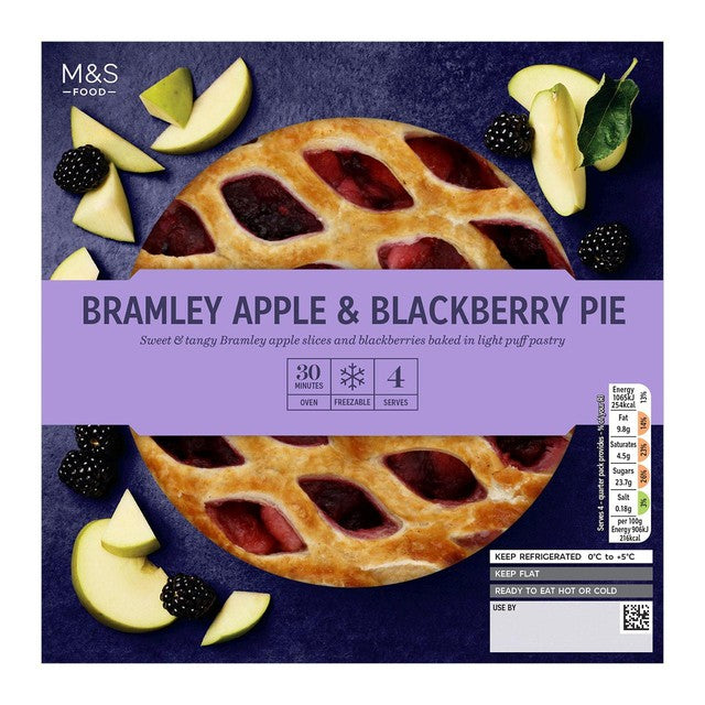M&S apple and blackberry puff pastry pie 470g, imported from the UK