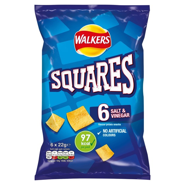 Walkers Squares Salt & Vinegar potato snacks multipack 6x22g (British brand)