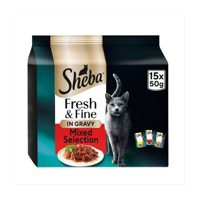 Sheba Fresh & Fine Wet Cat Food Pouches Meaty Pieces in Gravy