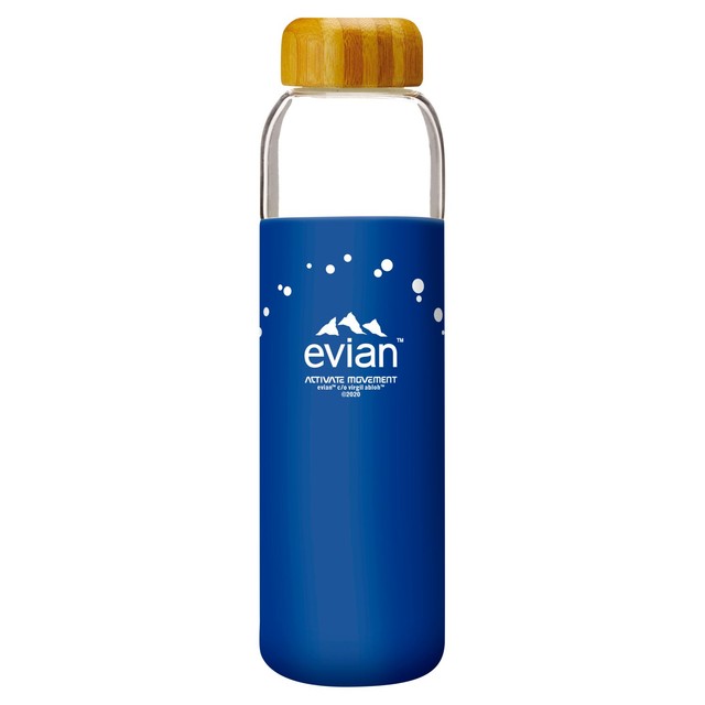 Evian glass water bottle Designer Blue 500ml - British product