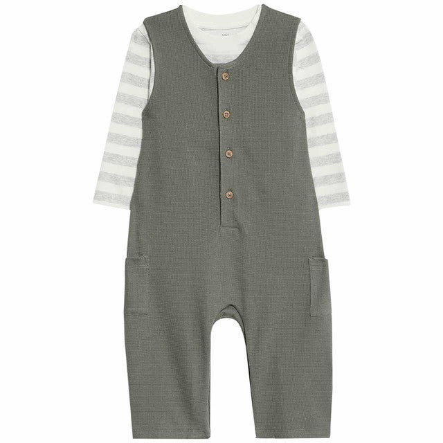 M&S khaki baby dungaree set 9-12 months, imported from the UK