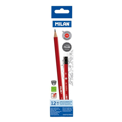 Milan Box 12 HB Hexagonal Graphite Pencils with Eraser
