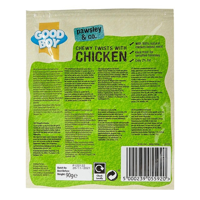 Good Boy Chewy Twists with Chicken dog treats 90g, UK version