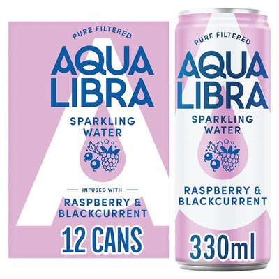 Aqua Libra Raspberry and Blackcurrant Infused Sparkling Water Drink 12 x 330ml