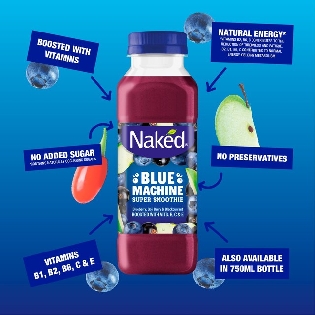 Naked Blue Machine blueberry smoothie 300ml bottle, imported from the UK