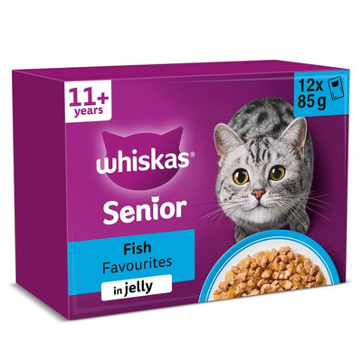 Whiskas 11+ Senior Wet Cat Food Fish Favourites in Jelly Pouches 12 x 85g
