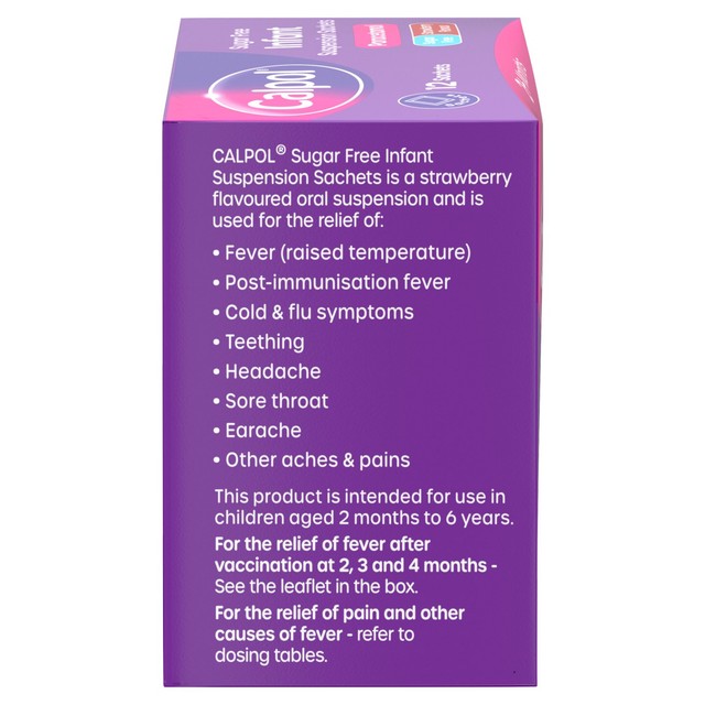 Calpol Infant Suspension Sachets Strawberry 2+ Months 12 Sachets - British product