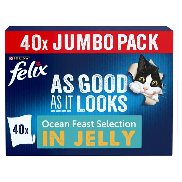 Felix Ocean Feasts in jelly wet cat food 40 x 85g pouches - British product