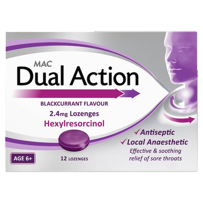 Castle Mclellan MAC Dual Action Blackcurrant Sore Throat Lozenges 12 per pack