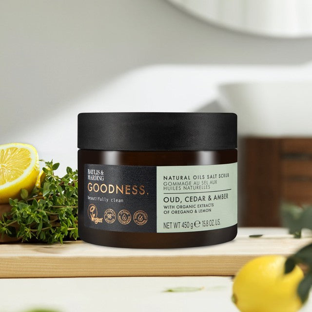 Baylis & Harding oud salt apricot olive stones body scrub 450g - British product
