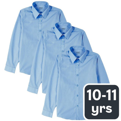 M&S Boys Slim Fit Easy to Iron Shirts Blue Boys' School Shirts 10-11 Years