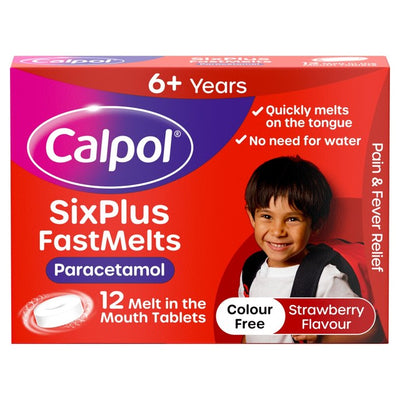 Comprimés Calpol SixPlus Fastmelts Saveur Fraise pour le soulagement de la douleur et de la fièvre 12 comprimés
