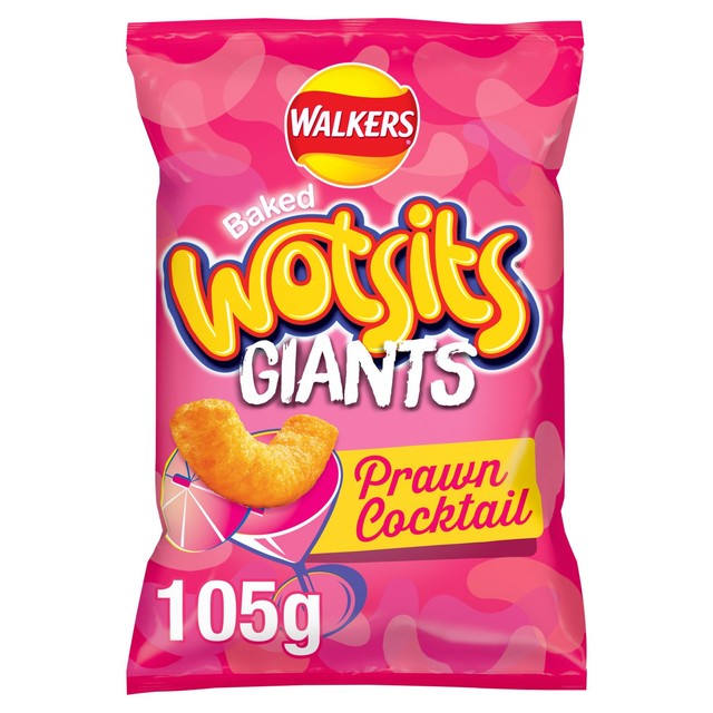 Walkers Wotsits Giants Prawn Cocktail baked corn puffs 105g (British brand)