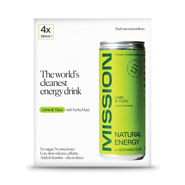 Mission yerba mate lime yuzu energy drink 4 x 250ml, imported from the UK