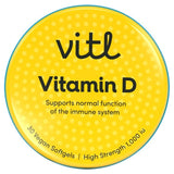 VITL Vitamin D Vegan Soft Gel Capsules Supplement 30 Capsules