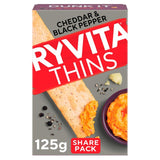 Ryvita Thins Cheddar & Black Pepper flatbread crackers 125g, imported from the UK