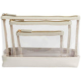 M&S Women's 3 Piece Clear Makeup Bag Set in Light Cream