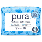 Pura plastic-free flushable baby wipes 3-pack of 60 each, imported from the UK