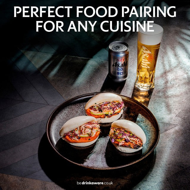 Asahi Super Dry 0% alcohol-free lager beer in 330ml cans - British product