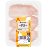 Ocado skinless boneless chicken breast fillets 650g, imported from the UK