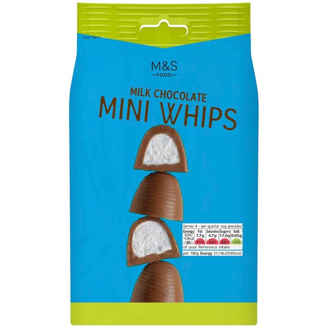 M&S milk chocolate mini whips 120g, imported from the UK