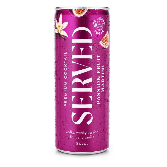 Served passion fruit martini canned cocktail 250ml (British brand)