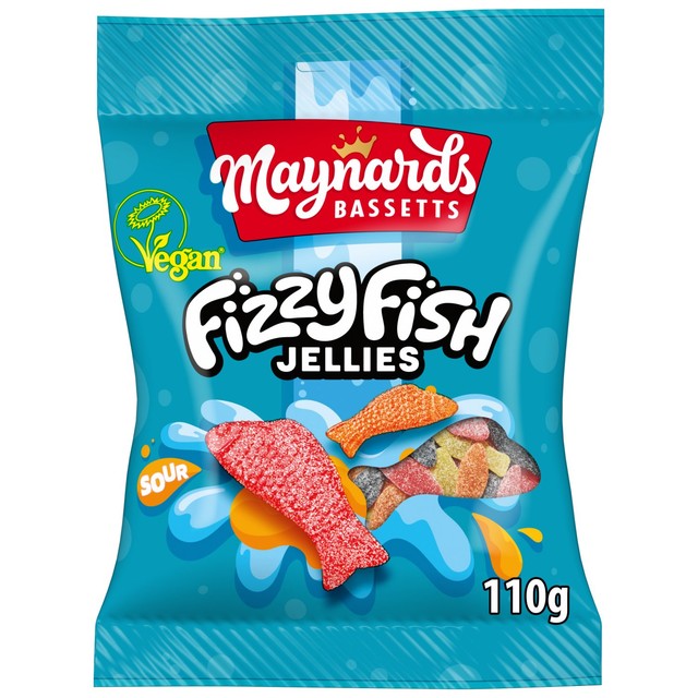 Maynards Bassetts Fizzy Fish jelly sweets 130g, imported from the UK