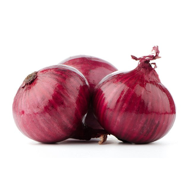 M&S red onions 3 per pack, imported from the UK