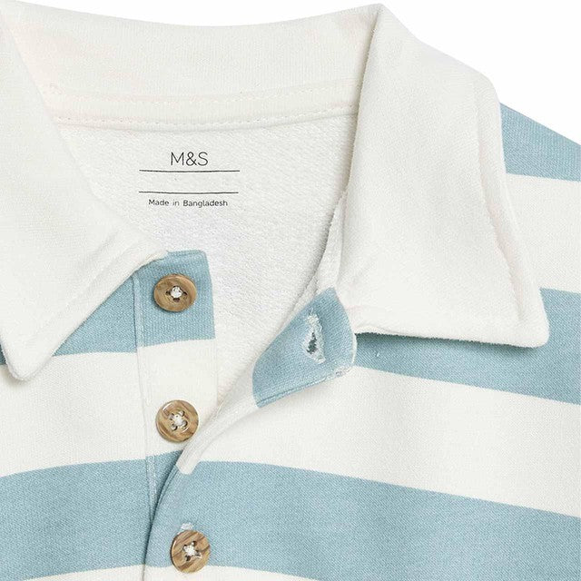 M&S striped rugby long sleeve top blue 6-9 months, imported from the UK