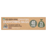 Eco Green Living Certified Compostable Heavy Duty Drawstring Bin Bags 40L