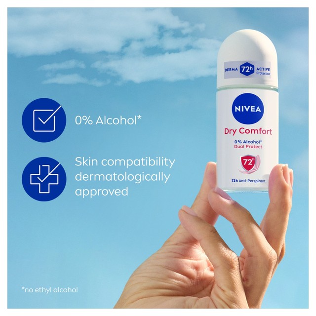 Nivea Dry Comfort anti-perspirant roll-on deodorant 50ml, imported from the UK