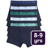 M&S Boys Core Blue/Green Trunks Black Mix 8-9 Years 5 Pack Cotton-Rich Trunks