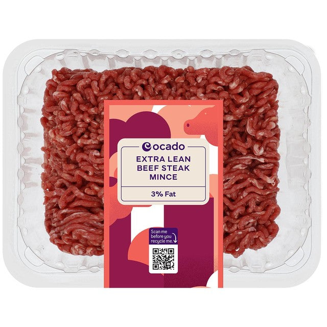 Ocado extra lean beef mince 3% fat 500g, imported from the UK