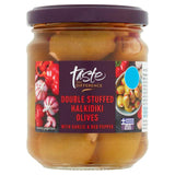 Sainsburys Double Stuffed Halkidiki Olives with Garlic Red Pepper Taste the Difference 190g 110g