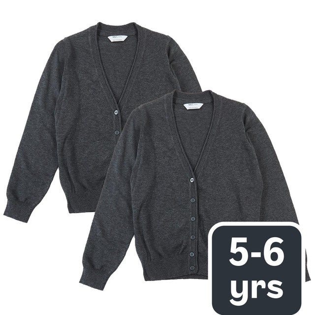 M&S Girls Pure Cotton Cardigan Grey 5-6 Years, imported from the UK