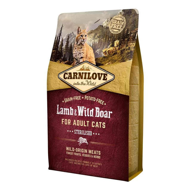 Carnilove lamb and wild boar sterilised dry cat food 2kg - British product