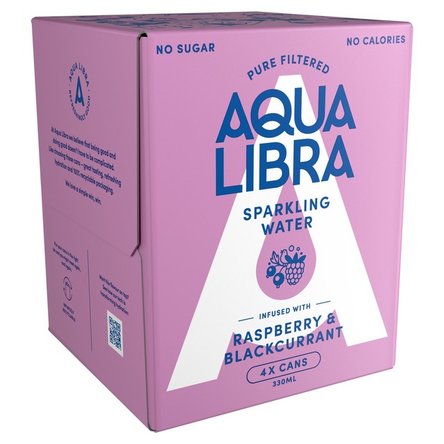 Aqua Libra raspberry blackcurrant water 4x330ml - British product