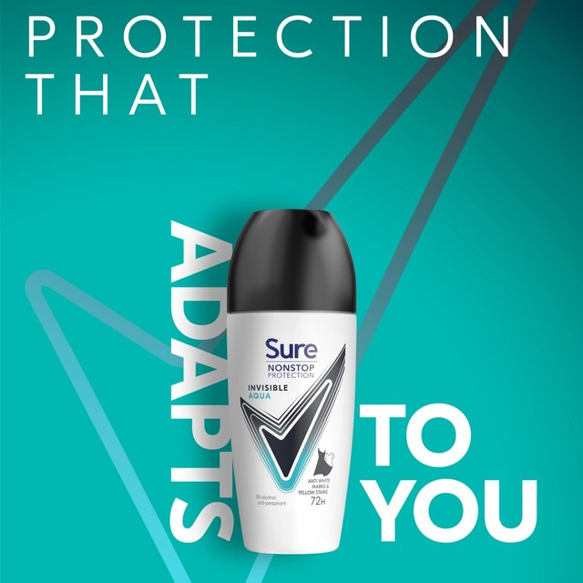 Sure women's antiperspirant deodorant roll-on invisible aqua 50ml (British brand)