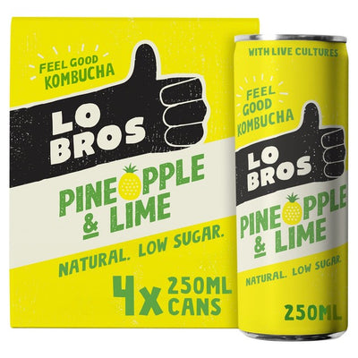 Lo Bros Pineapple & Lime Low Sugar Kombucha Drink Multipack 4 x 250ml