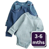 M&S Baby 3pk Pure Cotton Car Long Sleeve Bodysuits Navy 18-24 Months