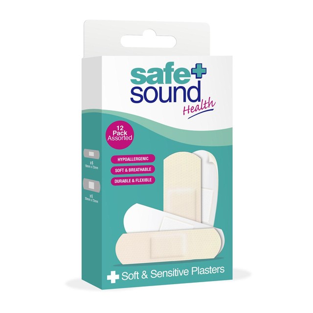 Safe & Sound Soft & Sensitive Plasters 12 Pack (British brand)