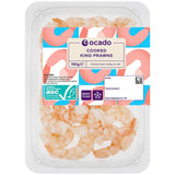 Ocado peeled cooked king prawns 150g, imported from the UK