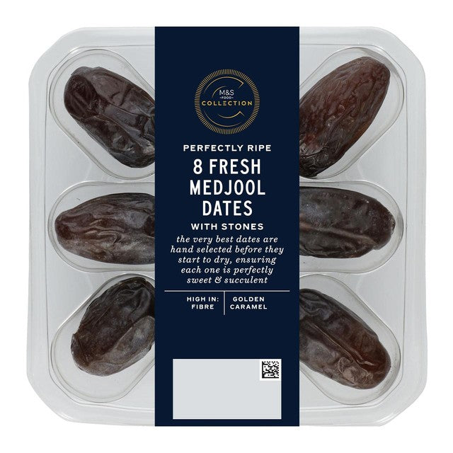 M&S Medjool dates with stones 8 pack, imported from the UK