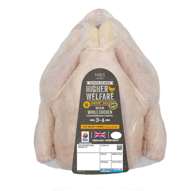 M&S Oakham Gold Medium whole chicken 1.2kg, imported from the UK