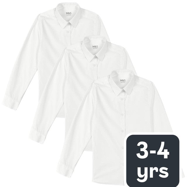 M&S girls slim fit long sleeve easy to iron school shirt 3-4 years, imported from the UK