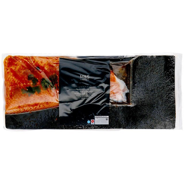 M&S Scottish salmon side with soy and ginger glaze boneless 1kg, imported from the UK