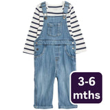 M&S Denim Dungaree Dark Denim Two-Piece Outfit 3-6 Months
